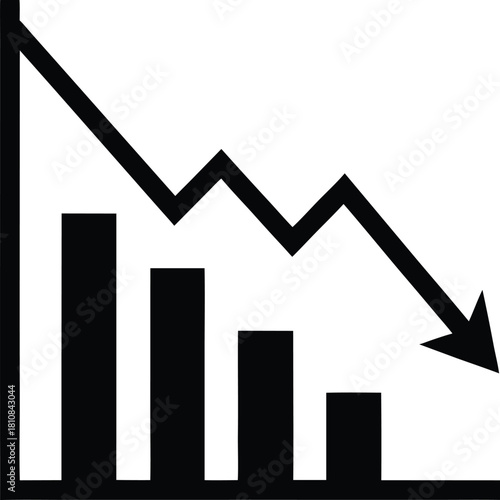 Black downward trend line representing financial loss icon isolated on transparent background