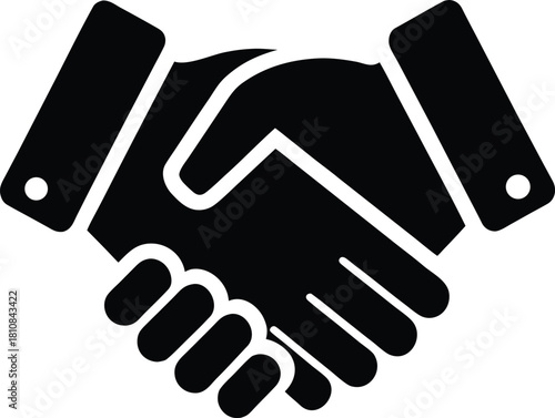 Black handshake icon symbolizing a business deal or partnership agreement isolated on transparent background