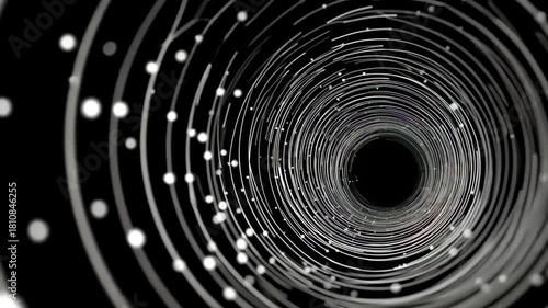Infinite monochrome tunnel of circles moving slowly with futuristic style