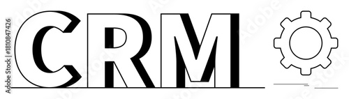 Bold CRM text paired with a simple gear icon representing automation, efficiency, and system organization. Ideal for technology, teamwork, management, data flow, process optimization, productivity