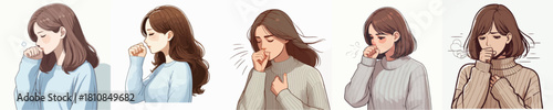 vector image of a woman coughing on a white background