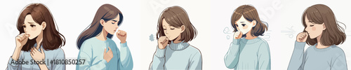 vector image of a woman coughing on a white background
