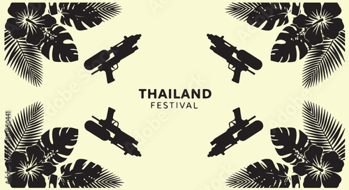 Thailand Festival Celebration with Water Guns and Tropical Flower Decoration