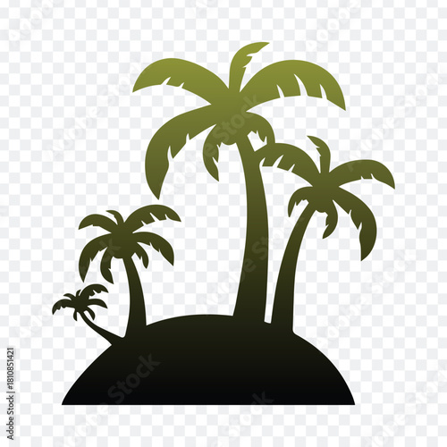 Tropical island silhouette with palm trees and simple design concept