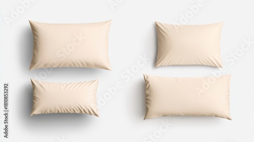 Wallpaper Mural 64.A well-lit image showing a beige rectangular pillow on a white background, with the pillowcase perfectly arranged. The pillow is shown from different perspectives, showcasing its sleek design. The Torontodigital.ca