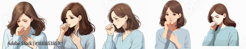 vector image of a woman coughing on a white background
