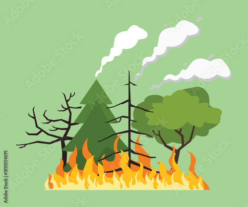 Forest fire illustration. Flat design