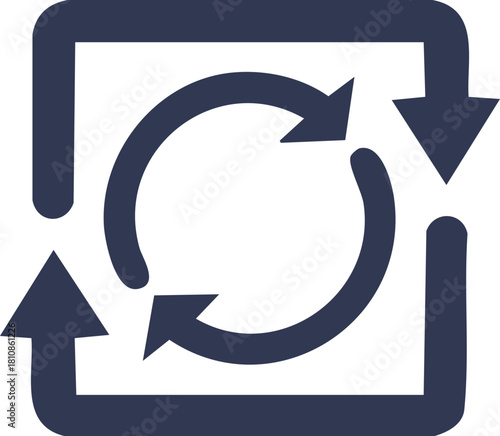 Vector icon symbolizing a continuous workflow process, data synchronization, and system update with circular arrows for cyclical integration