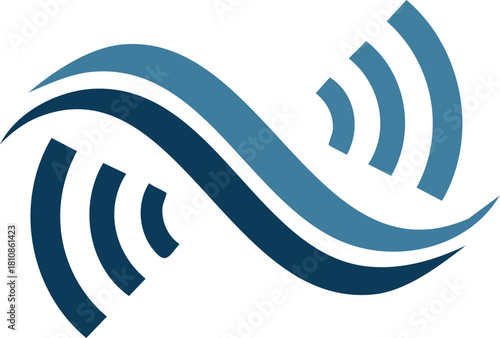 Abstract blue wave icon with signal waves, symbolizing wireless communication, technology, and dynamic data flow. A modern logo for connectivity
