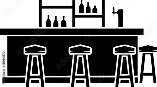 Silhouette Icon: Bar Counter & Stools - Perfect for Pub, Restaurant, Cafe Design logo retro clean
