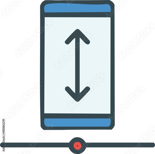 Conceptual graphic of a smartphone with scroll arrows and a slider, representing mobile UI adjustment, content navigation, and interactive control for applications