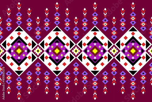 Geometric Ethnic pattern, Native American tribal fabric, tile, carpet, vector, illustration design, on red background	