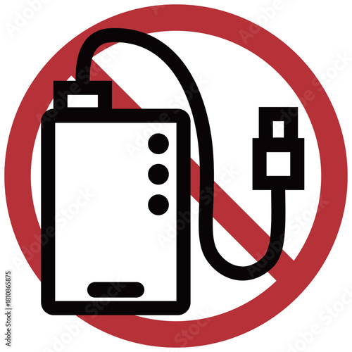 赤丸斜線の禁止マーク付きモバイルバッテリー