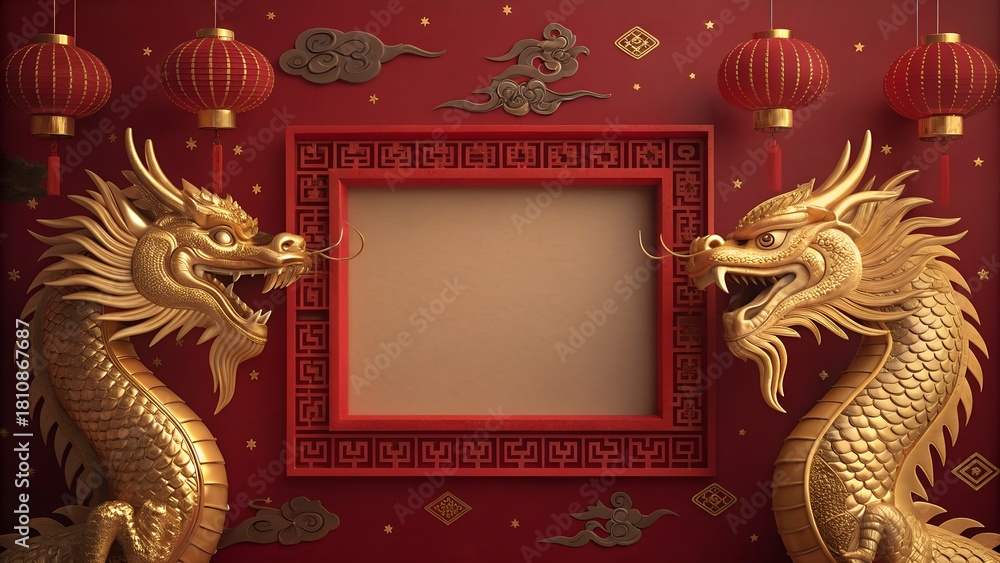 Fototapeta premium Chinese new year background with blank frame