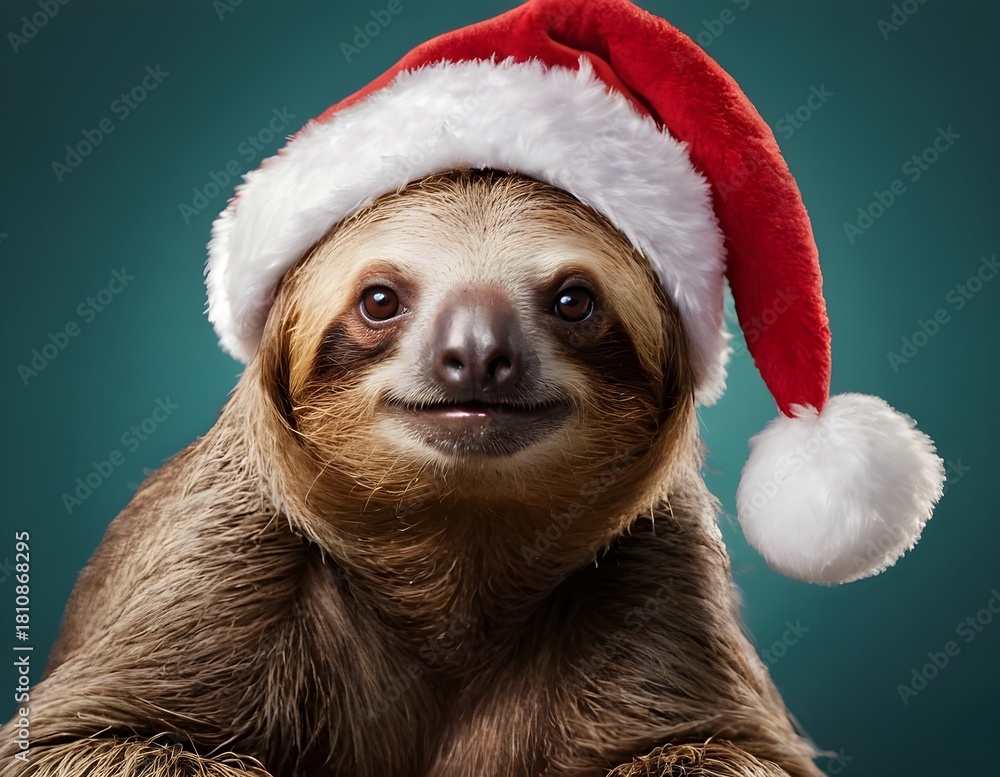 Fototapeta premium a sloth wearing a santa hat