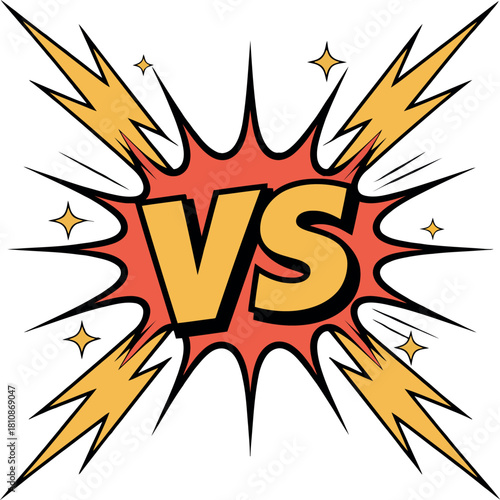 Yellow and orange comic book style versus text explosion competition battle