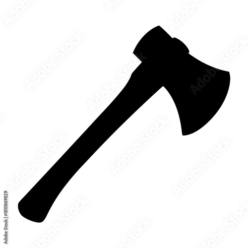 A black silhouette of an ax, isolated on a white background, wood splitting