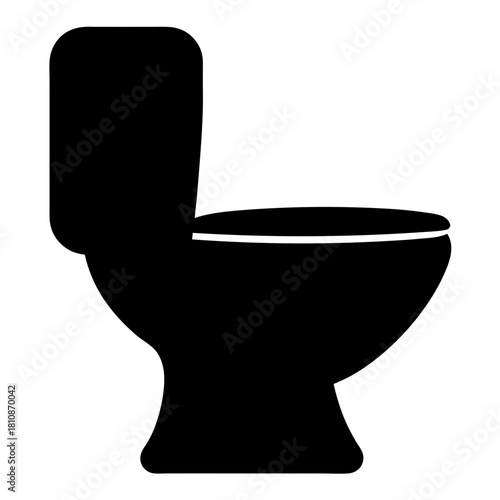 Black and white minimalist silhouette illustration of a standard toilet fixture