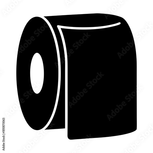 A black roll of toilet paper against a white isolated background