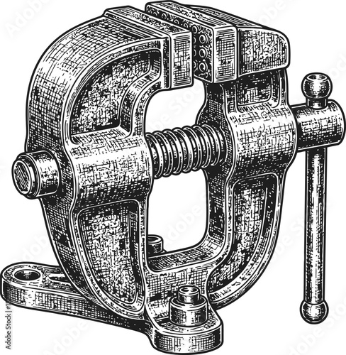 Bench vise tool for workshop and industrial use isolated on transparent background