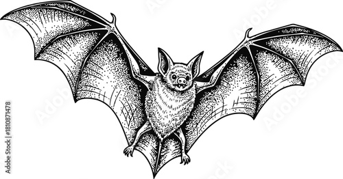 Black bat silhouette with large outstretched wings flying against a dark background