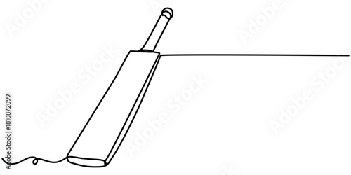 Continuous one line drawing of cricket bat and stumps outline minimal vector illustration. 