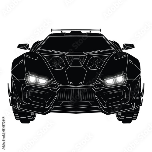 Sleek modern black sportscar design, perfect for automotive enthusiasts and futuristic concepts, radiating power and cutting-edge engineering