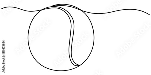 Continuous one Line Drawing of a Cricket Ball, Continuous Line Sports Illustration, in outline minimalist. 