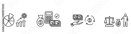 Financial statements banner icon vector illustration concept with icon of graph, balance sheet, pie chart, income statements, money, calculator, income, earning, cash flow equity and balance