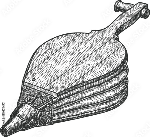 Smoked ham leg, rustic hand-drawn illustration for culinary or butcher shop concepts