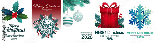 Festive Christmas & New Year Card Collection: A Set of Modern Vector Illustration Concepts for Greeting Cards, Social Media Banners, Website Graphics, and Holiday Marketing Materials.