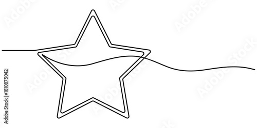 golden star continuous one line drawing, Continuous one line drawing of an abstract outlined star with golden colorings. Minimalistic vector illustration. 