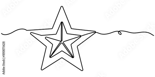 golden star continuous one line drawing, Continuous one line drawing of an abstract outlined star with golden colorings. Minimalistic vector illustration. 