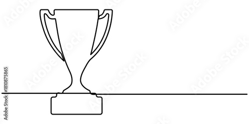 Continuous One Line Drawing of a Trophy, or Winner's Cup, Minimalist trophy cup continuous one line outline illustration. 