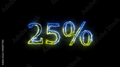 Electric Neon 25 Percent Discount Glowing Text Animation on Dark Background