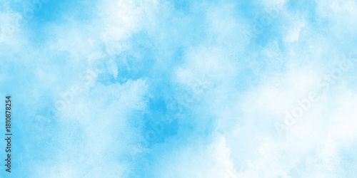 Abstract white and blue color frozen ice surface design, creative brush painted aquarelle light sky blue background, Soft cloud in the sky background.abstract blue sky watercolor vintage water color.