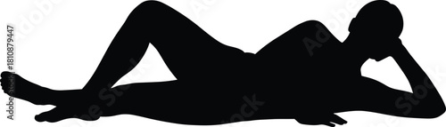 Vector illustration of a female body silhouette lying on side in a relaxed reclining pose isolated on white background for beauty and leisure concepts.