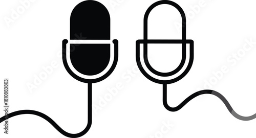Podcast Microphones Vector Icon Set for Audio Recording or Interview