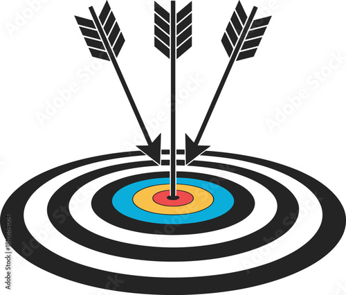 Arrows hitting the target bullseye demonstrating perfect accuracy and precision
