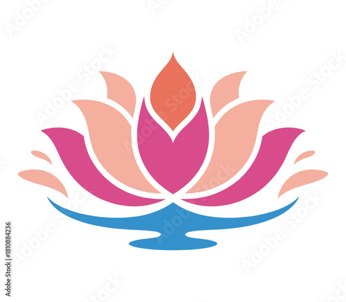 Colorful Lotus Flower Logo Vector. Stylized Bloom Illustration for Spa, Yoga, Beauty, Nature, and Wellness Design.