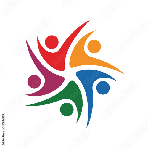 Colorful Abstract Community Logo Vector. Stylized People Figures in Circular Design for Teamwork, Diversity, Partnership, and Group Unity.