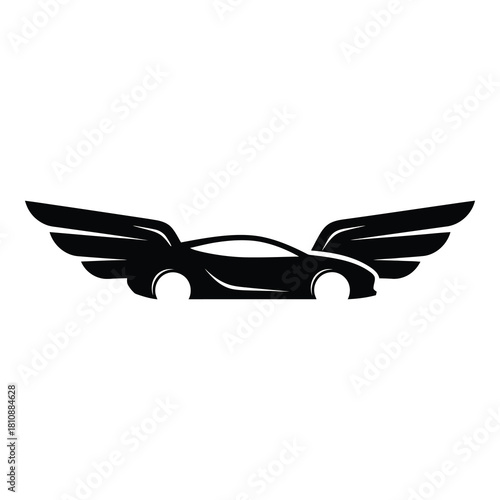 A sleek black sports car with wings, isolated on white background, evokes speed and freedom, perfect for automotive or transportation themes and logo design