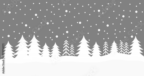 Winter Snow Forest Background with Falling Snowflakes. Minimalistic Christmas Landscape Vector Illustration for Seasonal Greeting Cards, Website Banners, Wallpapers, and Holiday Decor Themes