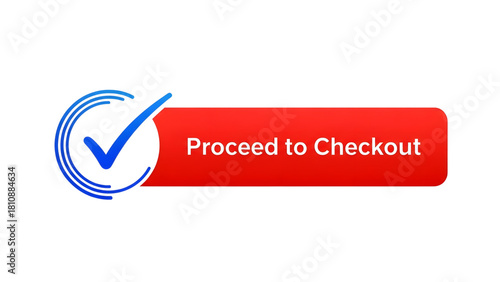 Proceed to Checkout Button – Clean E-commerce Vector Red Checkout Button with Blue Checkmark
