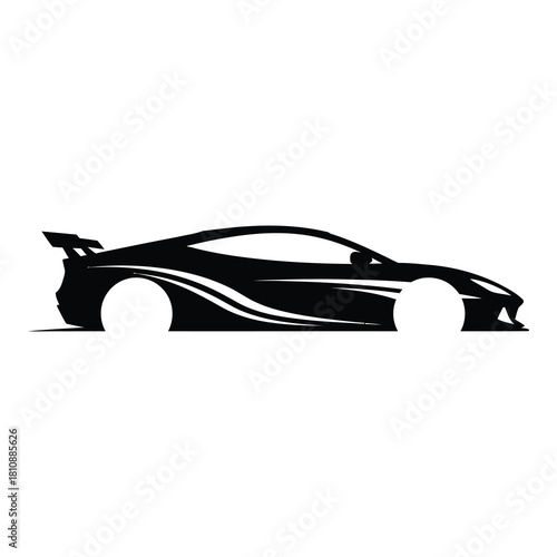 Sleek silhouette of a modern sports car with dynamic lines and aerodynamic design isolated on white background ideal for automotive enthusiasts and racing themes
