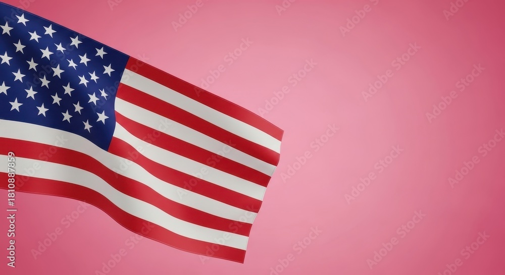 Obraz premium Symbol of freedom: United States flag waving against a vibrant pink backdrop design
