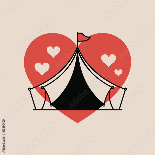 Vintage Circus Tent with Heart Decoration Illustration for Valentines Day or Anniversary Graphic Design