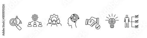 Onboarding banner vector illustration concept  with icons of hire, human resources, employee, behavior, welcome, knowledge and skills