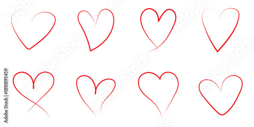 Heart doodle. Hand drawn love symbol. Love symbol silhouette and line art. Heart in different shape. eps10