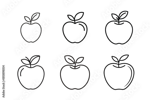 Set of apple line icons. Vector outline fruit illustration collection.
